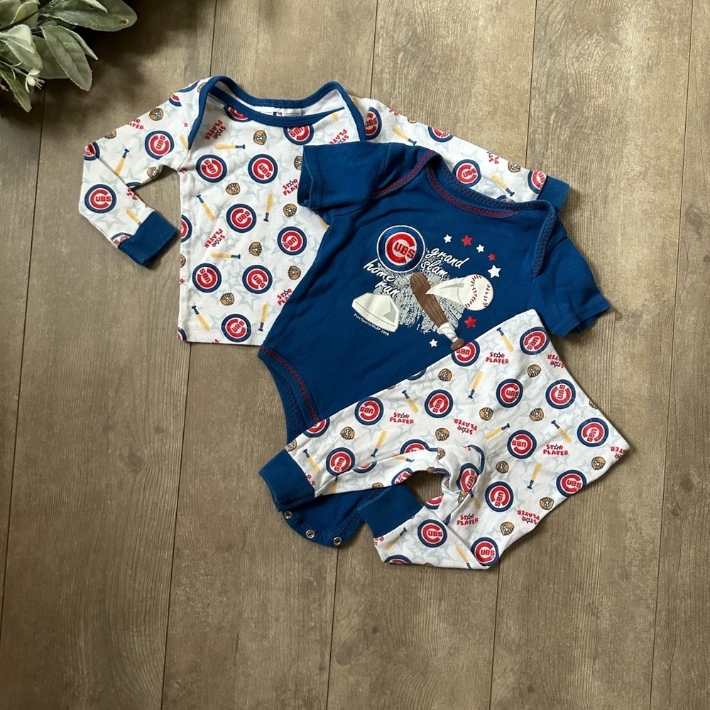 Chicago Cubs Baby Boy Clothes 3 Piece Mix Match Outfit Set- Pajamas & Bodysuit